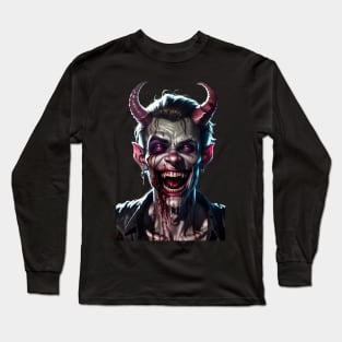 Crazy Laughing Devil with Bloody Smile Long Sleeve T-Shirt